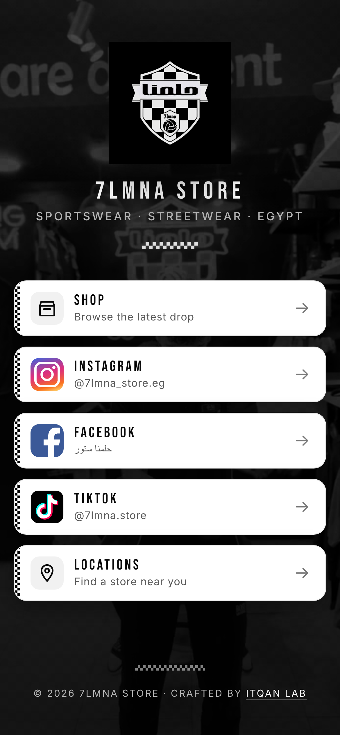 The link-in-bio page on mobile