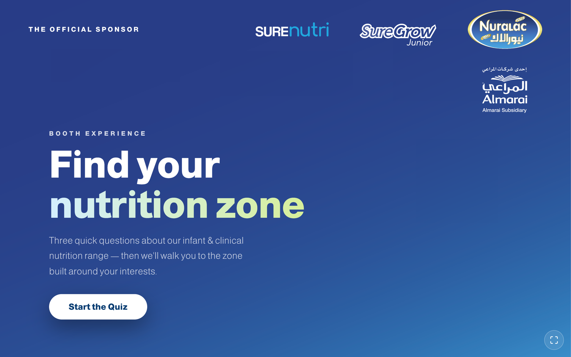 Almarai booth quiz start screen