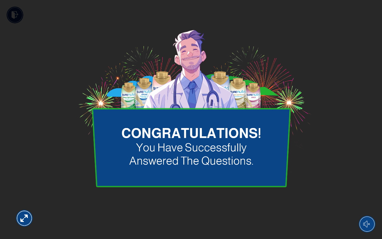 Congratulations screen with fireworks