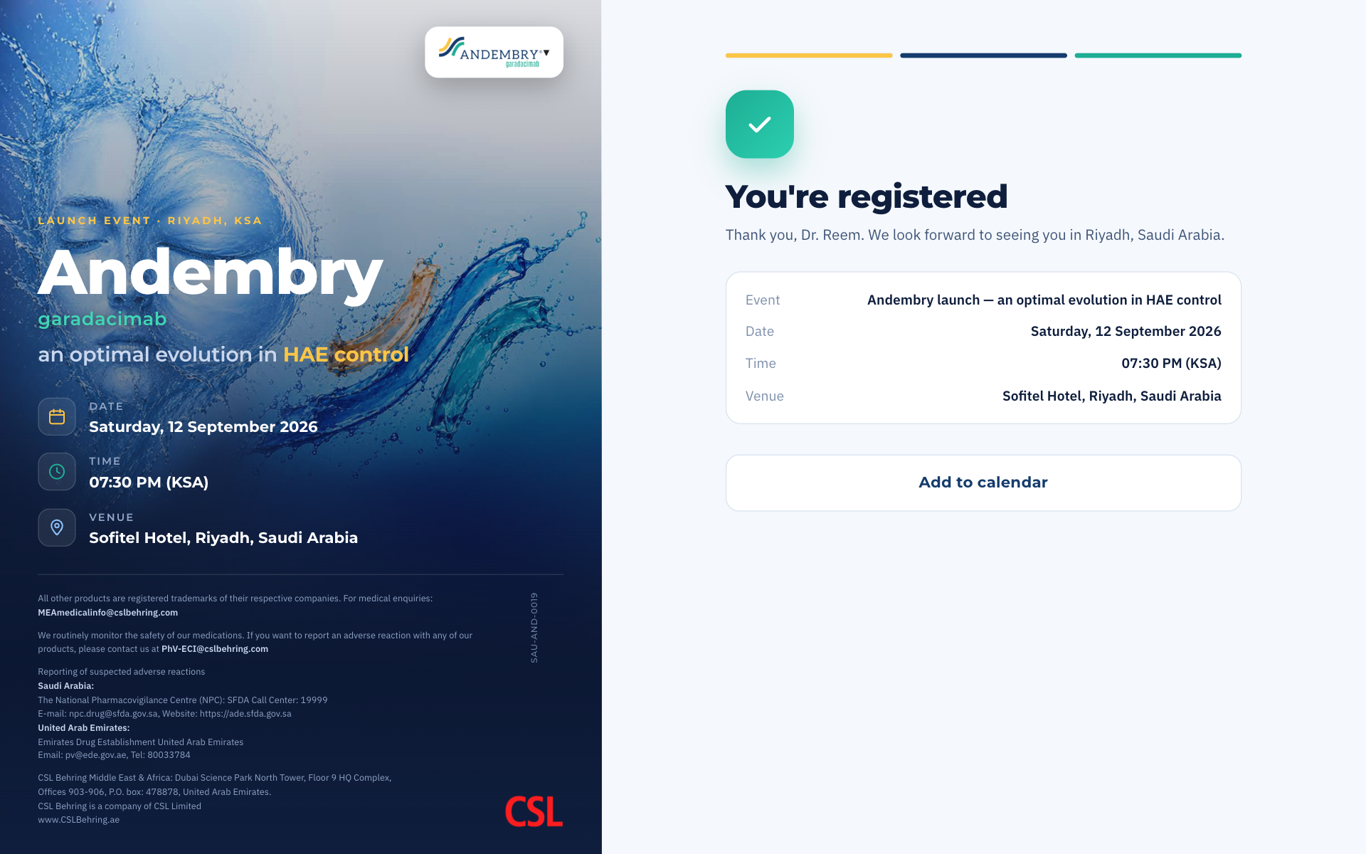 The registration confirmation