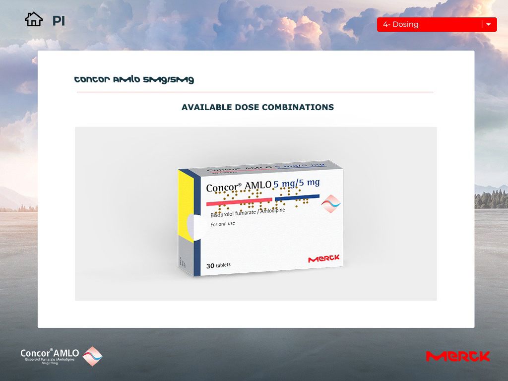 Available dose combinations slide with the Concor AMLO pack