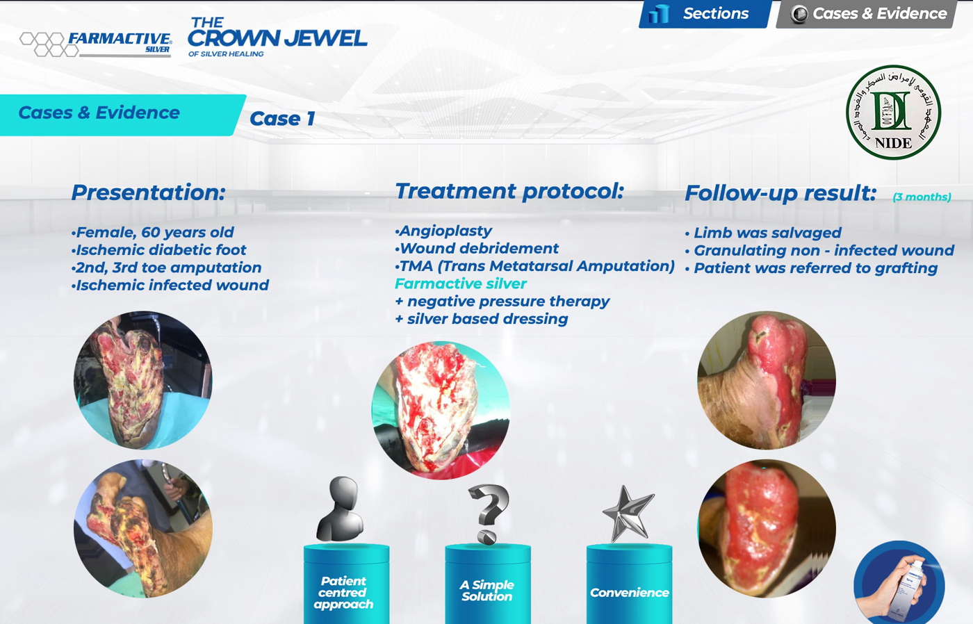 Clinical case slide with treatment protocol and follow-up