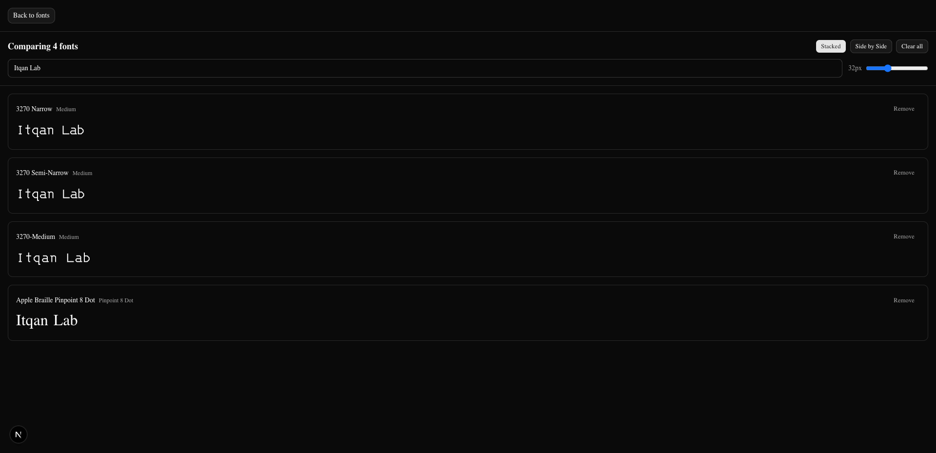 Compare fonts side by side with adjustable preview text