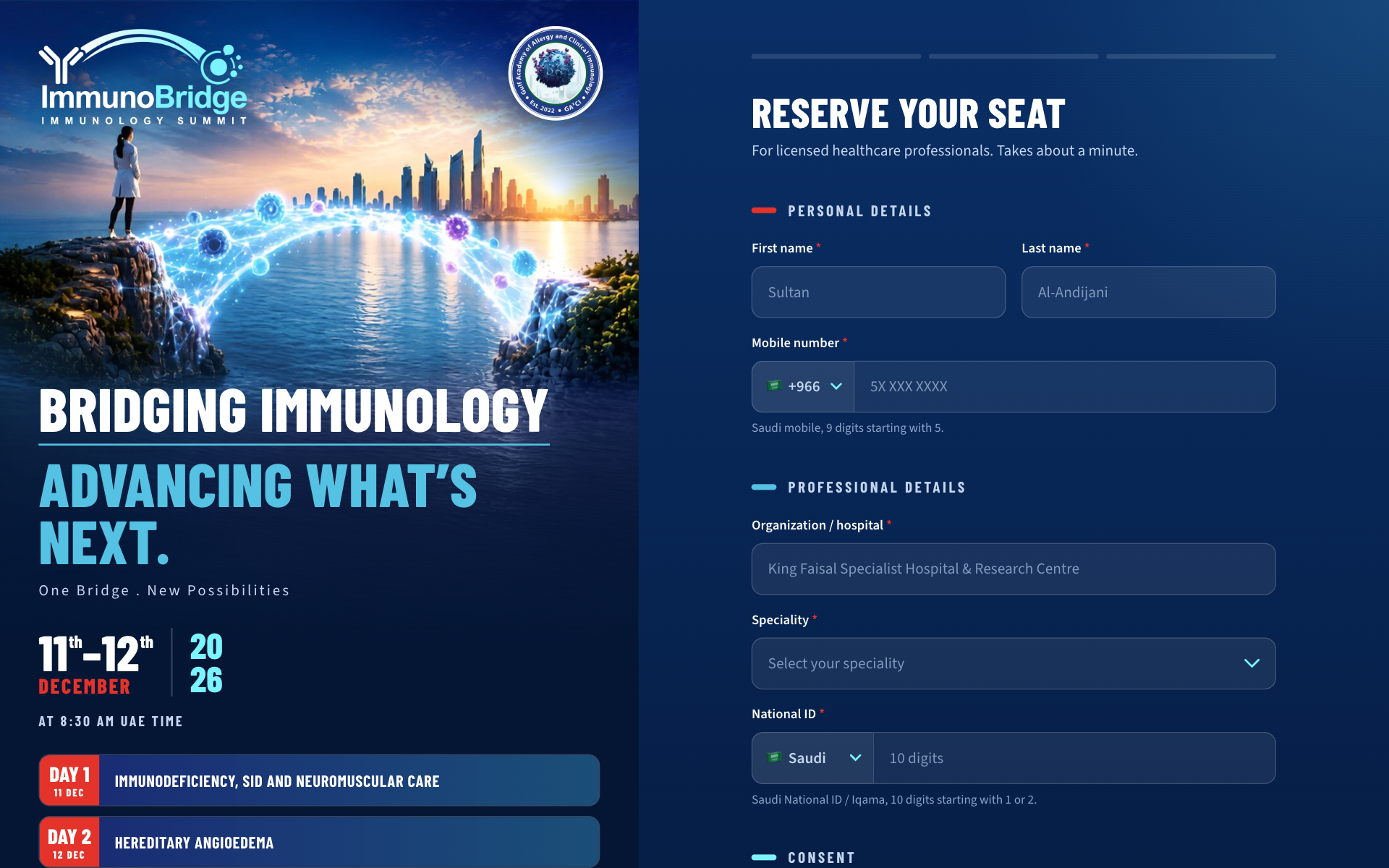 The ImmunoBridge Summit registration page on desktop