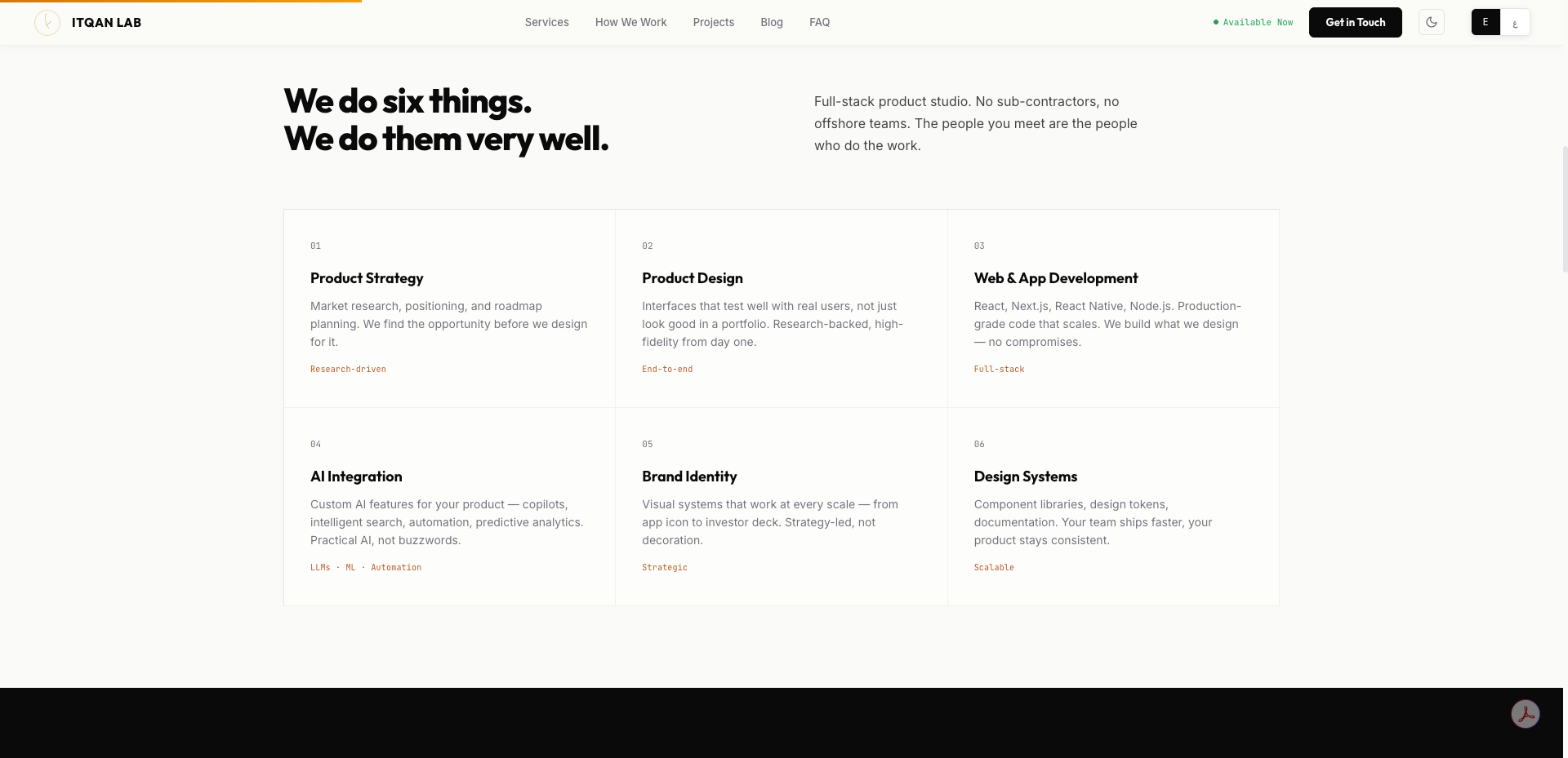Services section — English