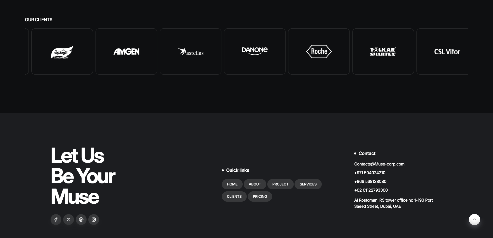 Client logos and footer