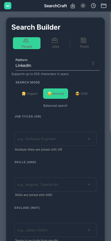 Visual search builder with emotional search modes